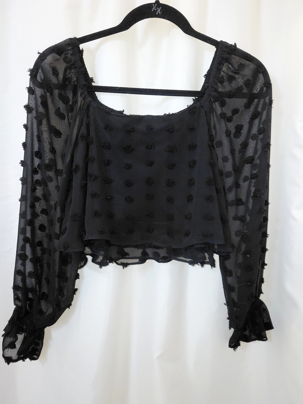 NWT Sz L Altar'd State Black Boho Coquette Whimsy Sheer Cropped Blouse